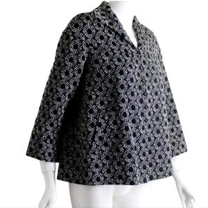 Lafayette 148 New York Black White Mod Brocade Flyaway‎ Blazer Jacket  Size